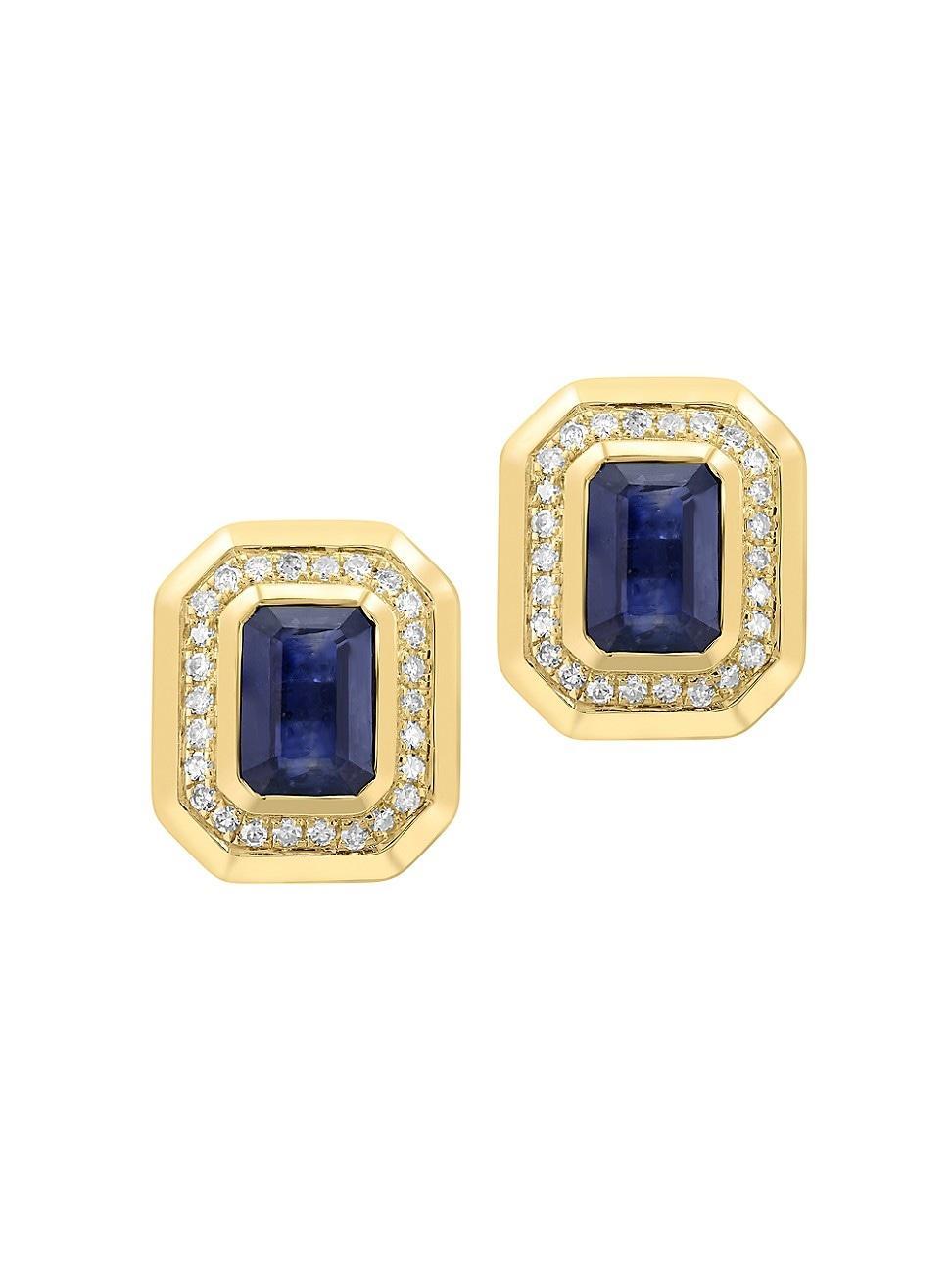 Womens 14K Yellow Gold, Sapphire & 0.25 TCW Diamond Earrings Product Image