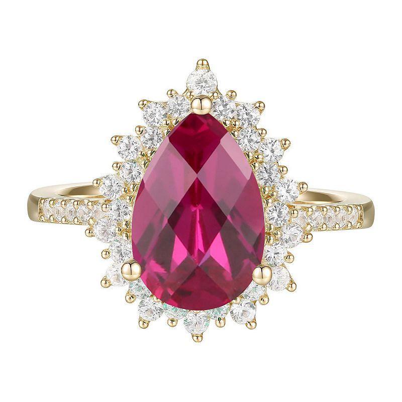 14k Gold Over Silver Lab-Created Ruby, Lab-Created White Sapphire Solitaire Ring, Womens Yellow Product Image