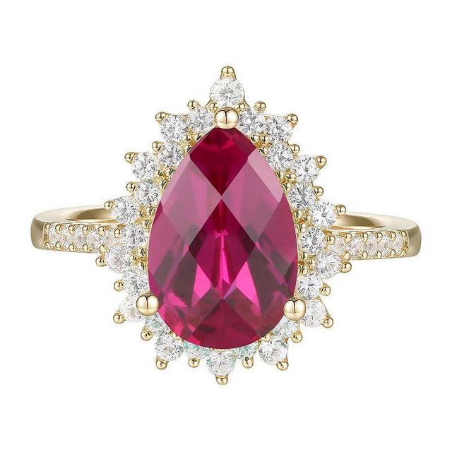 14k Gold Over Silver Lab-Created Ruby, Lab-Created White Sapphire Solitaire Ring, Womens Gold Tone Product Image