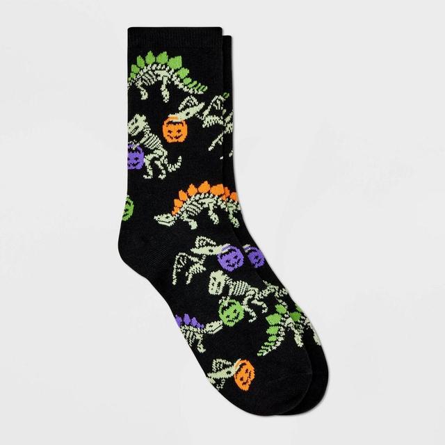 Womens Trick-or-Treat Dinosaur Glow-in-the-Dark Crew Socks - Hyde & EEK! Boutique Black 4-10 Product Image