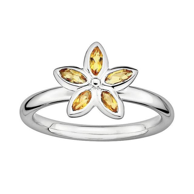 Stacks & Stones Sterling Silver Citrine Flower Stack Ring, Womens Product Image