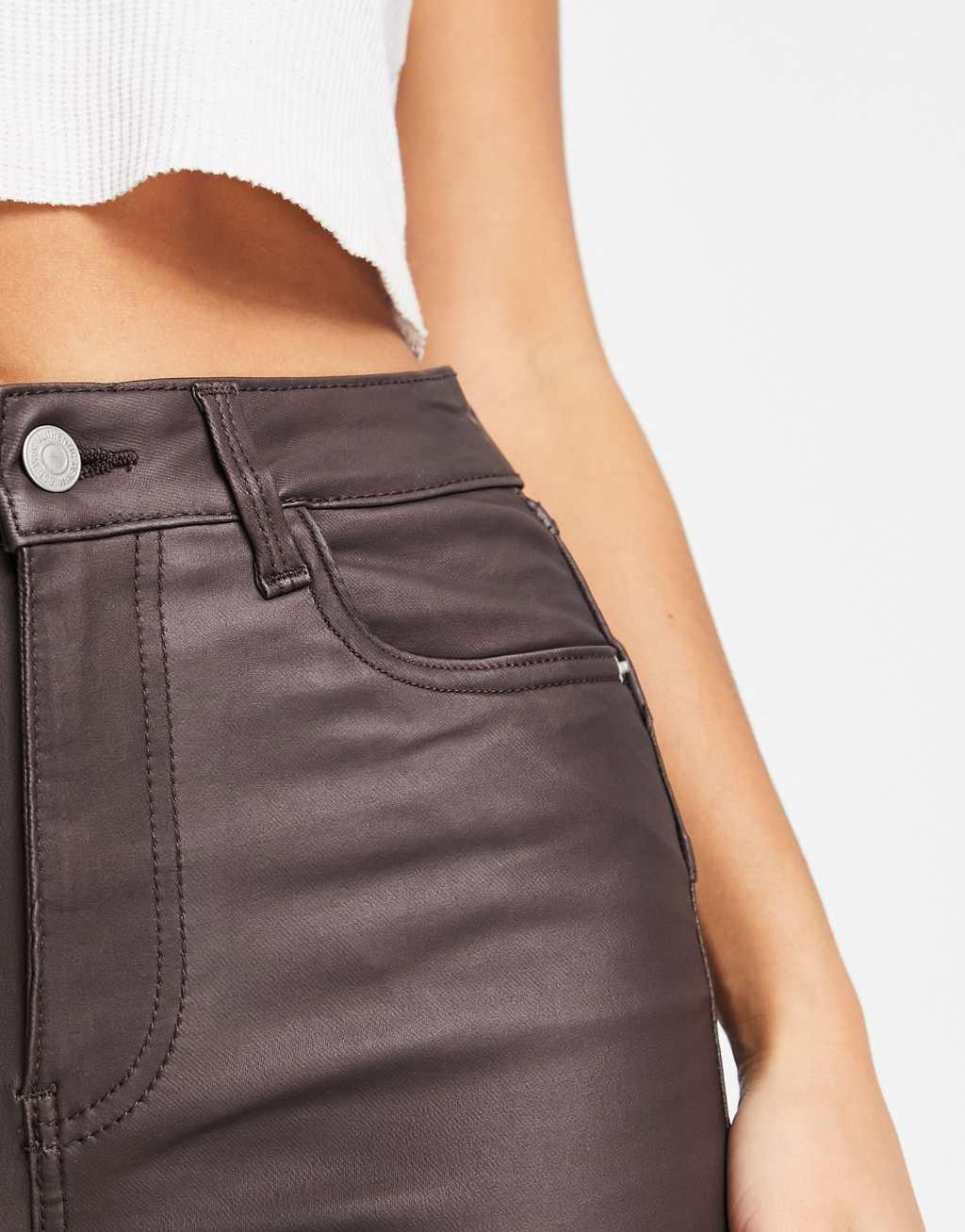 New Look Petite coated skinny jean in brown Product Image