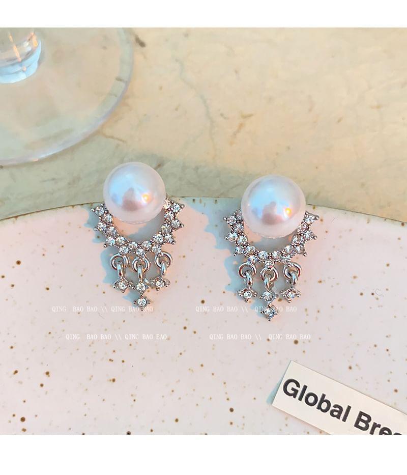 Faux Pearl Rhinestone Alloy Drop Earring Product Image