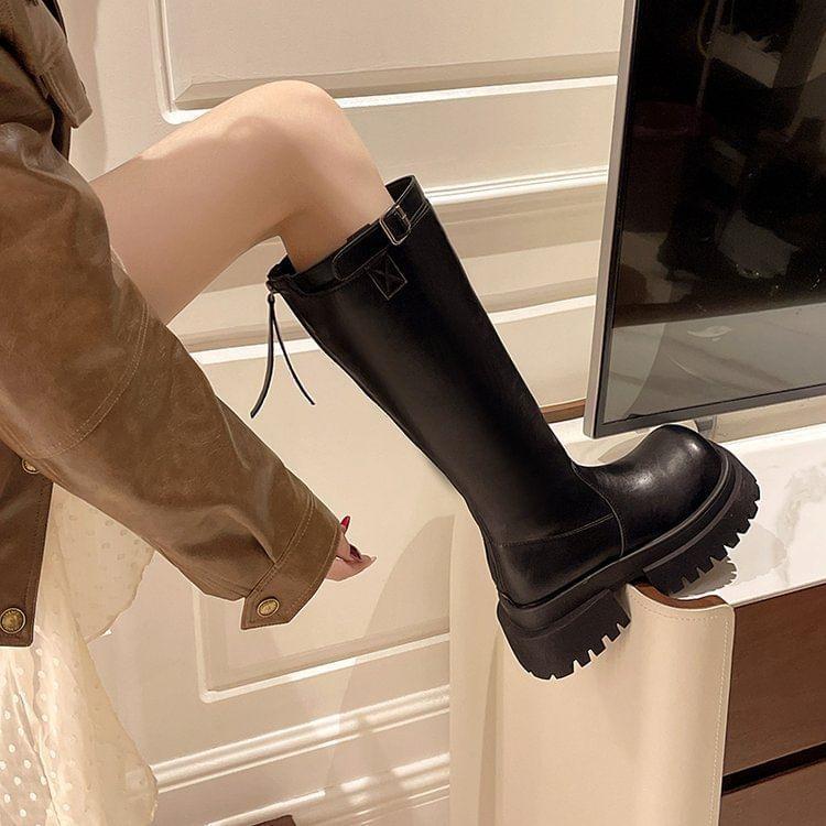 Platform Plain Buckled Tall Boots product image