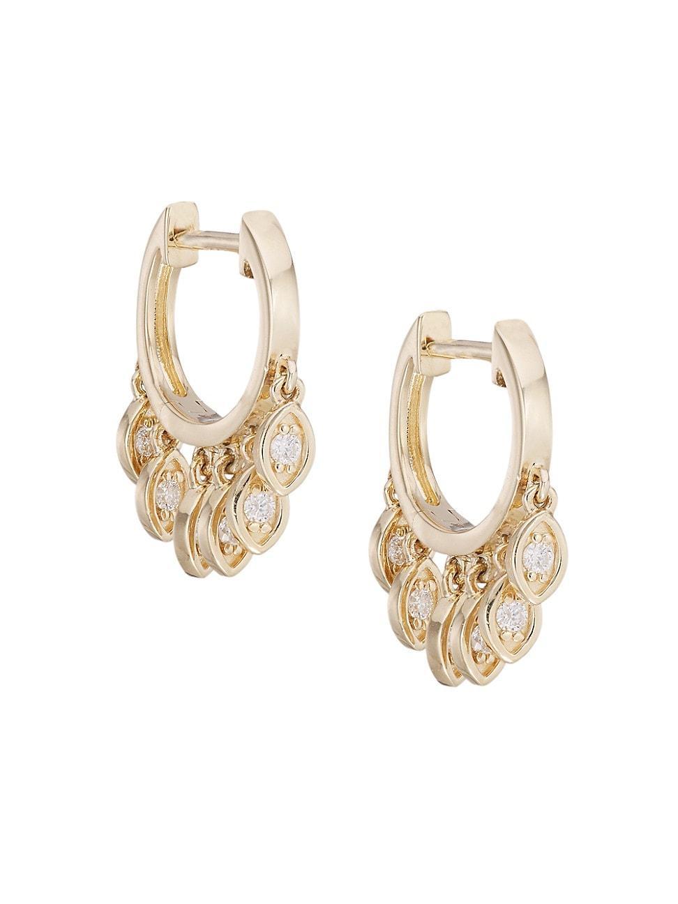 14K Yellow Gold & Diamond Evil-Eye Fringe Huggie Hoop Earrings Product Image