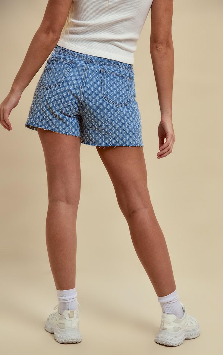 Light Blue Wash Textured Denim Shorts Product Image