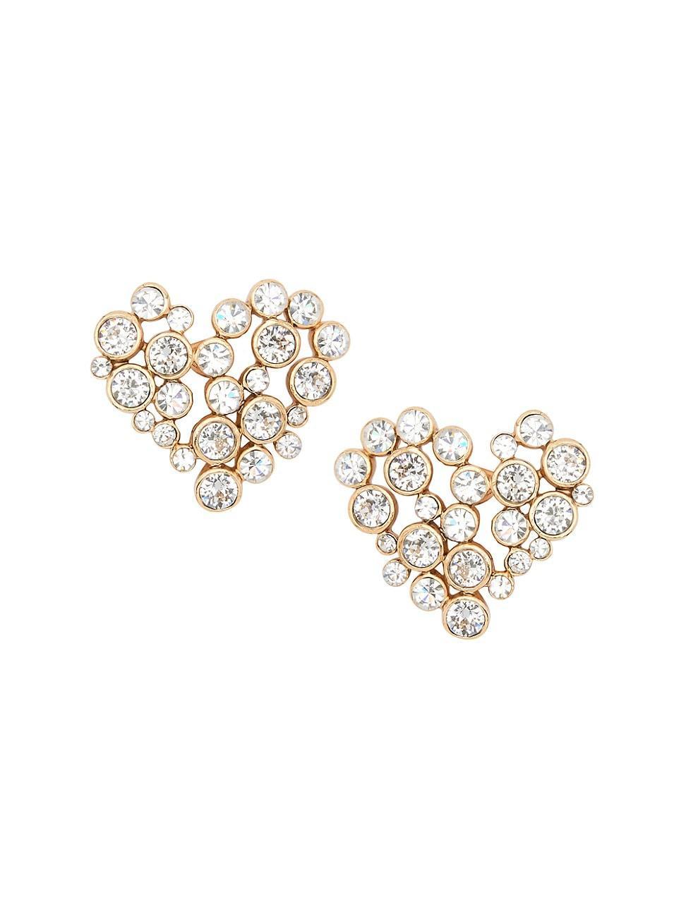 Womens Crystal Heart Goldtone Stud Earrings Product Image