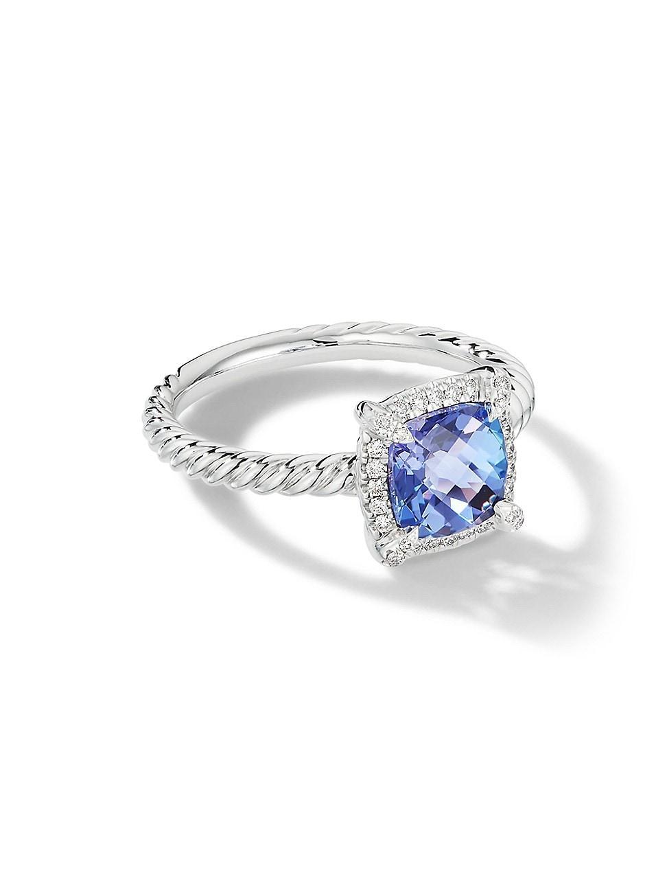 Womens Petite Chtelaine Pav Bezel Ring In 18K White Gold With Tanzanite Product Image