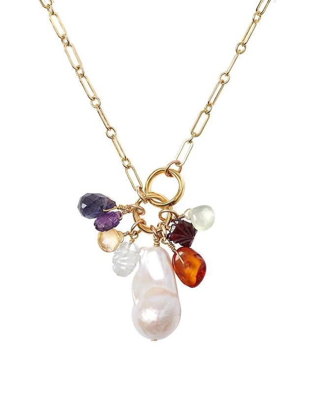 Womens 18K-Gold-Plated & Multi-Gemstone Cluster Pendant Necklace Product Image