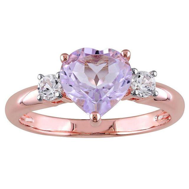 Stella Grace 18k Rose Gold Over Silver Rose de France Amethyst & Lab Created White Sapphire Heart Ring, Womens Multicolor Product Image