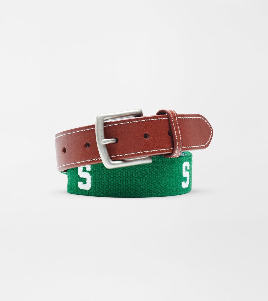 Peter Millar Mens Michigan State Belt | Color: Green | Size: 32 | MSU Product Image