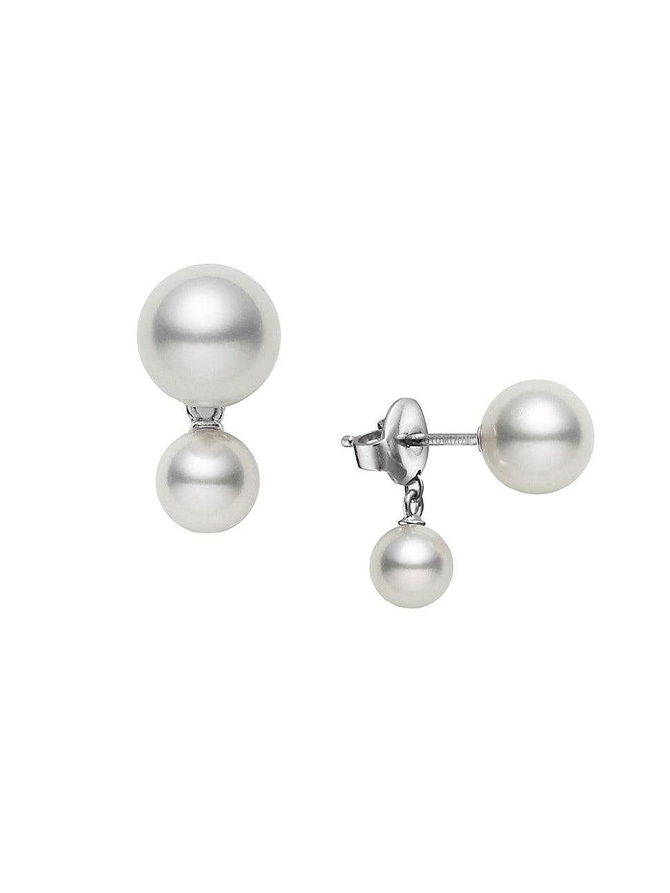 Womens Classic 18K White Gold & Akoya Pearl Drop Earrings Product Image