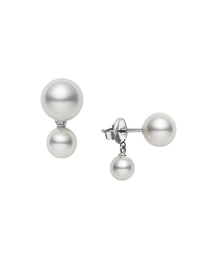 Womens Classic 18K White Gold & Akoya Pearl Drop Earrings - White - White Product Image