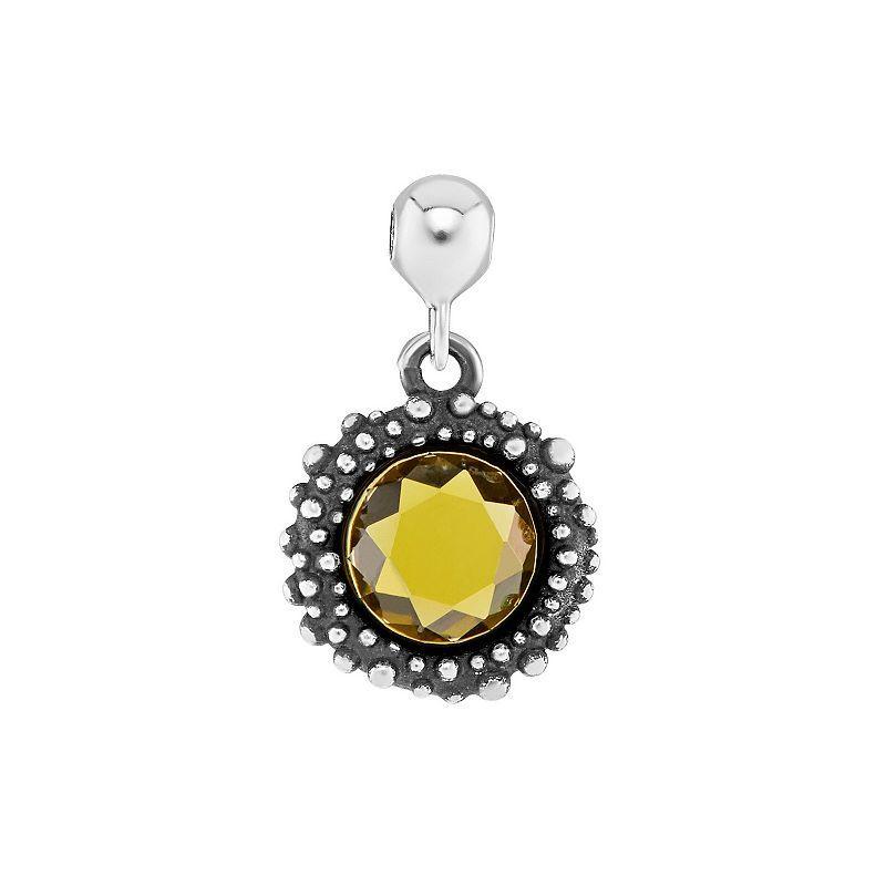 PRIMROSE Sterling Silver Oxidized Beaded Round Cubic Zirconia, Red Corundum & Spinel Sliding Charm, Womens, Sterling August Product Image