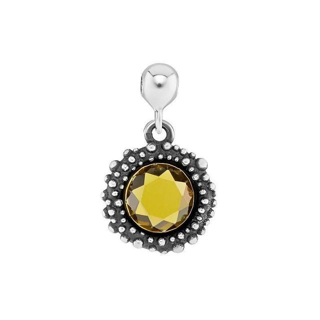 PRIMROSE Sterling Silver Oxidized Beaded Round Cubic Zirconia, Red Corundum & Spinel Sliding Charm, Womens, Green Product Image