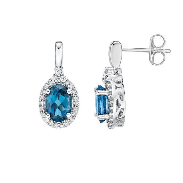 Gemminded 10k White Gold 1/4 Carat T.W. Diamond & London Blue Topaz Earrings, Womens Product Image