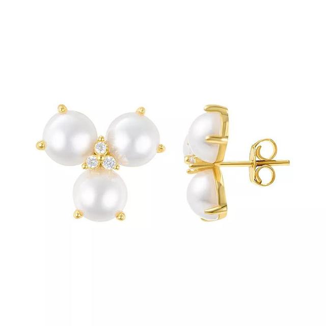 Adornia 14k Gold Tone 3-Point Freshwater Cultured Pearl Flower & Cubic Zirconia Earrings, Womens, White Product Image