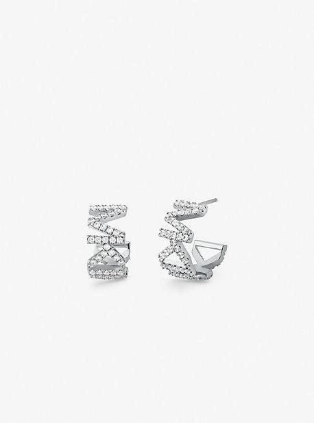 Platinum-Plated Brass Pavé Logo Small Hoop Earrings Product Image