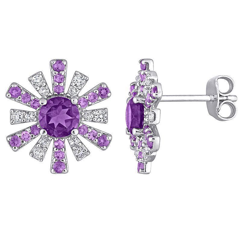 Stella Grace Sterling Silver African Amethyst & White Topaz Starburst Earrings, Womens Product Image