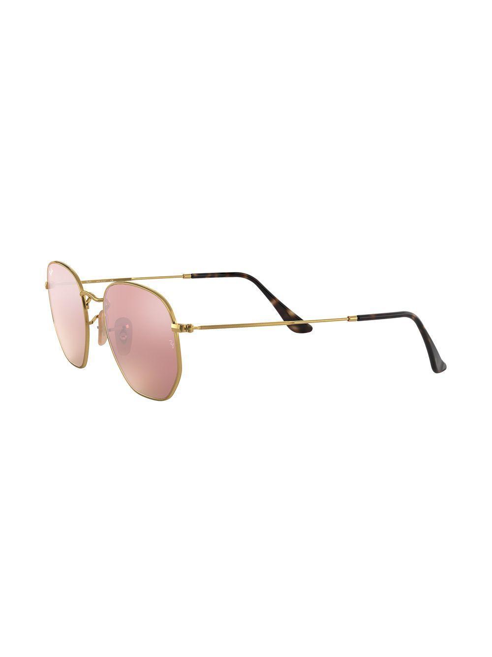 RAY BAN Hexagonal Flat Sunglasses In Gold Product Image