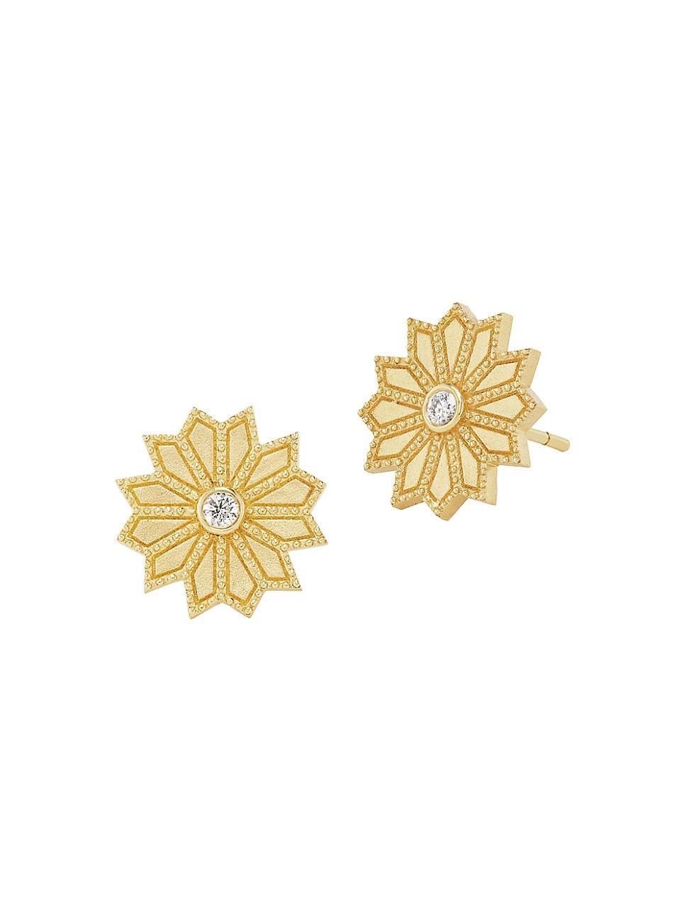 Womens Sacred Flower 18K Yellow Gold & 0.068 TCW Diamond Stud Earrings Product Image