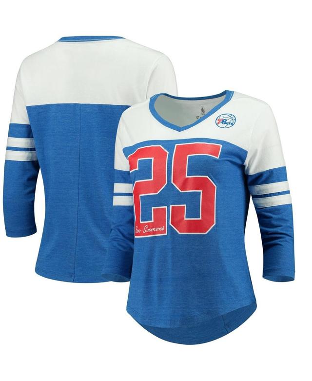 Womens Fanatics Ben Simmons Royal Philadelphia 76ers Starstruck Name and Number Tri-Blend 3/4-Sleeve V-Neck T-shirt Product Image