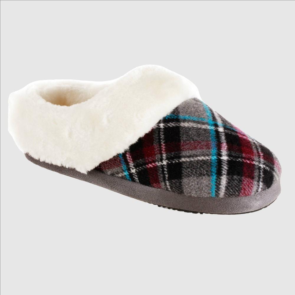 Isotoner Womens Plaid Page Hoodback Slippers - Charcoal Gray Product Image