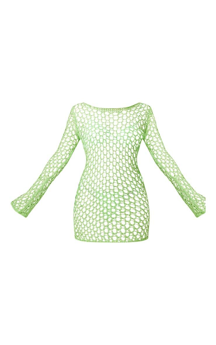 Lime Long Sleeve Crochet Floaty Mini Dress Product Image