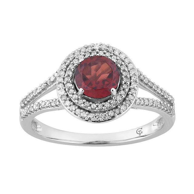 10k White Gold Garnet & 1/3 Carat T.W. Diamond Double Halo Ring, Womens Red Product Image