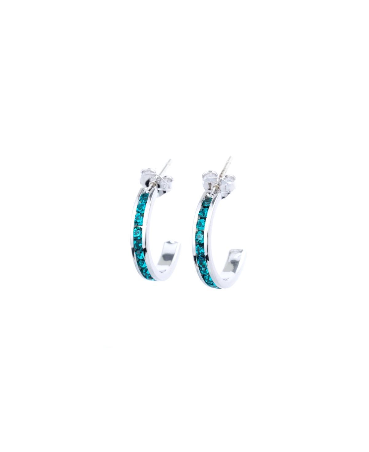 Traditions Jewelry Company Sterling Silver Crystal Semi-Hoop Earrings, Womens, Blue Product Image