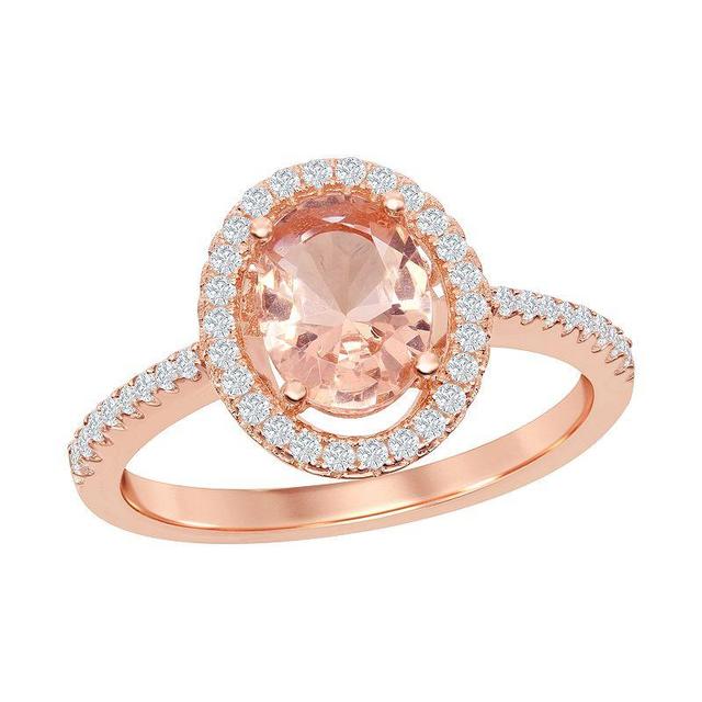 Sterling Silver Oval Morganite Cubic Zirconia Ring, Womens Product Image