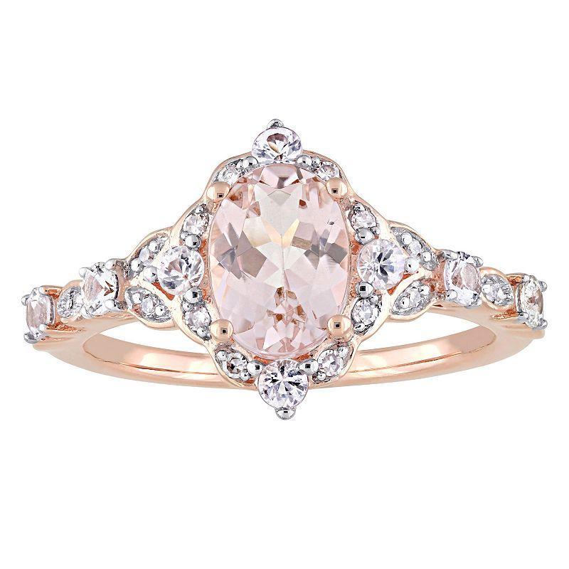 Stella Grace 10k Rose Gold Morganite, White Sapphire & Diamond Accent Vintage Halo Ring, Womens Pink Product Image