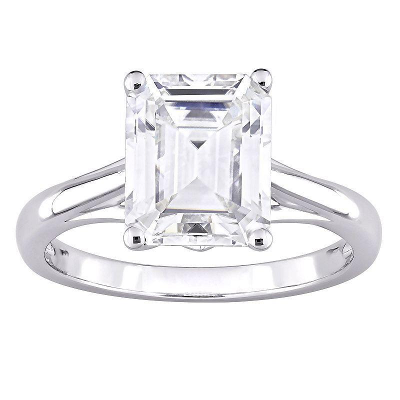 Stella Grace 10k White Gold 3 1/2 Carat T.W. Lab-Created Moissanite Emerald-Cut Solitaire Ring, Womens Product Image