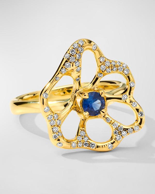 Womens Stardust 18K Yellow Gold, Blue Sapphire & 0.21 TCW Diamond Medium Flower Ring Product Image