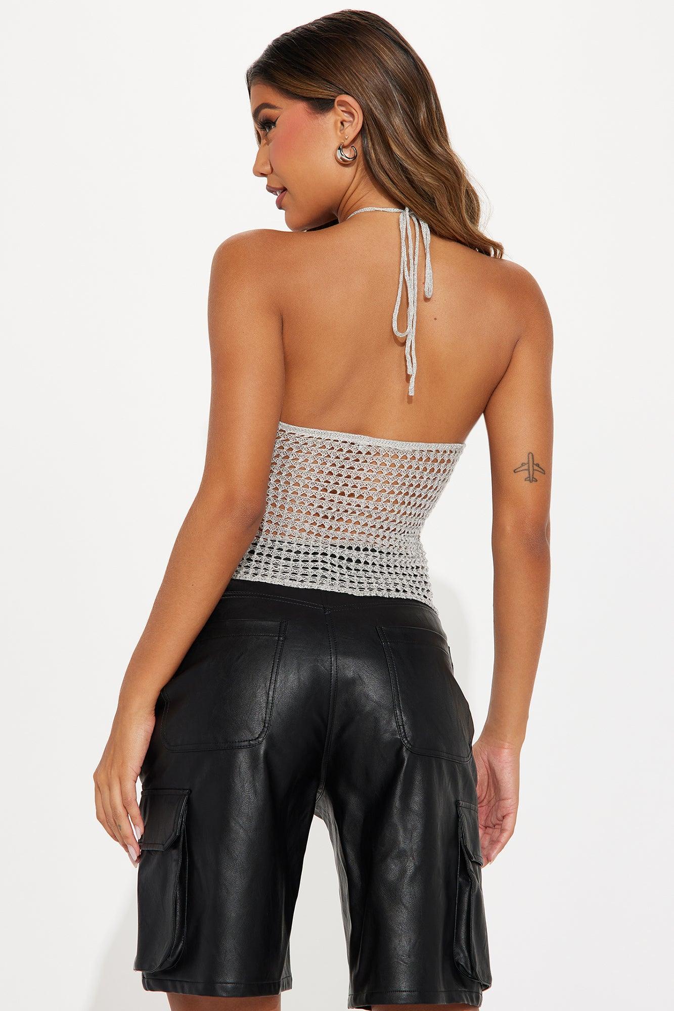 Meet You There Crochet Halter Top - Silver Product Image