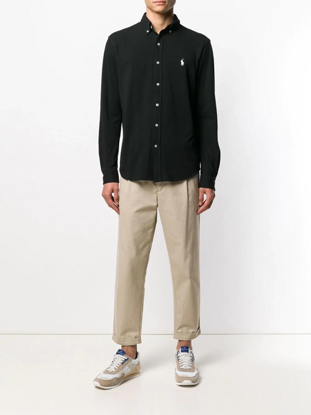 Icon Logo Button Down Pique Shirt In Black Product Image