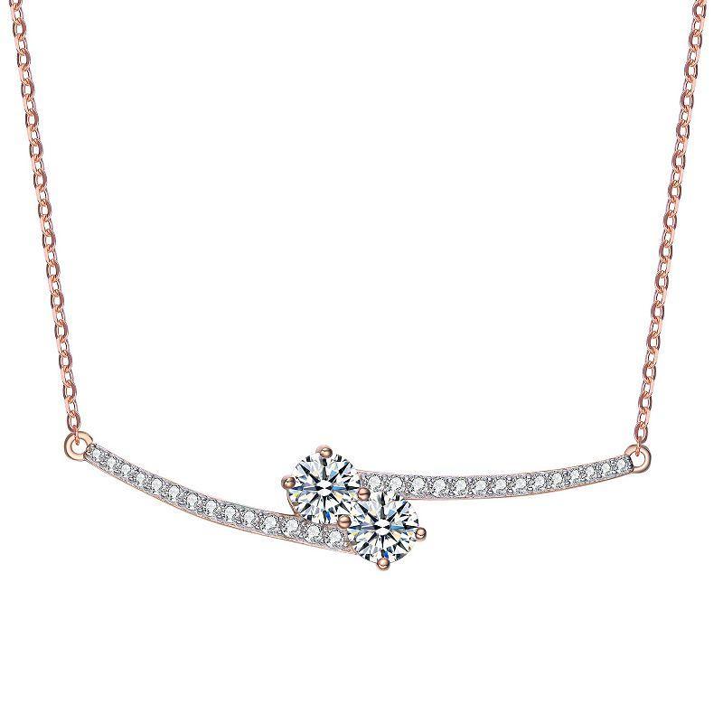 14k Gold Over Silver Cubic Zirconia Bypass Necklace, Womens Sterling Product Image