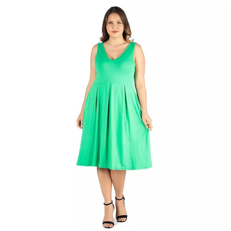 Plus Size 24seven Comfort Apparel Sleeveless Midi Fit and Flare Dress with Pockets, Womens Product Image