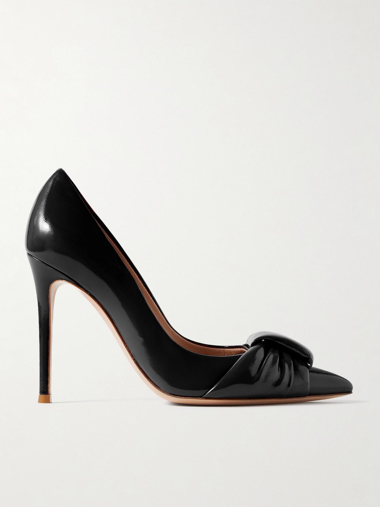 GIANVITO ROSSI 95 Gathered Glossed-leather Pumps In Black Product Image