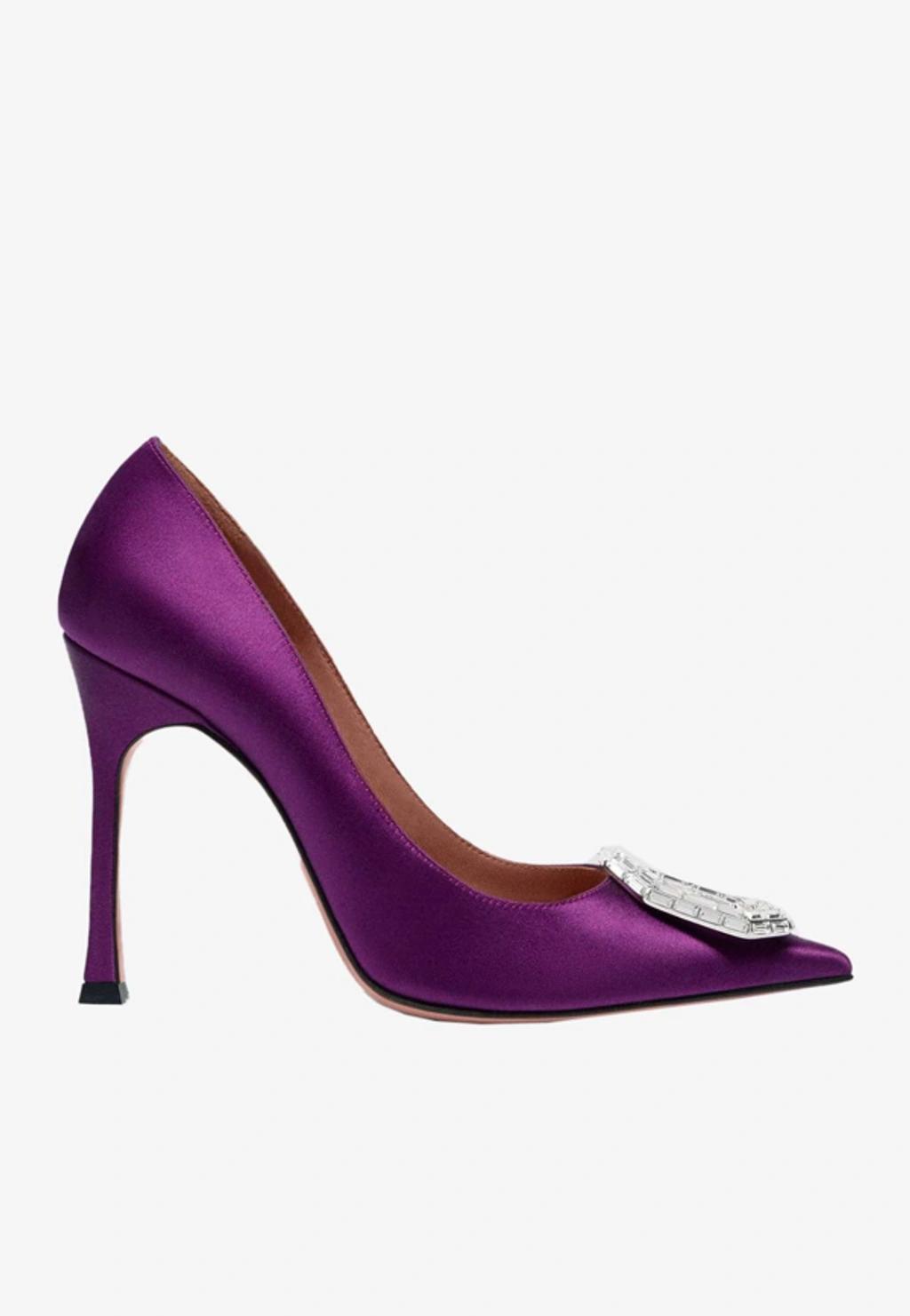 Camelia Satin Crystal Ornament Pumps In Purple Product Image