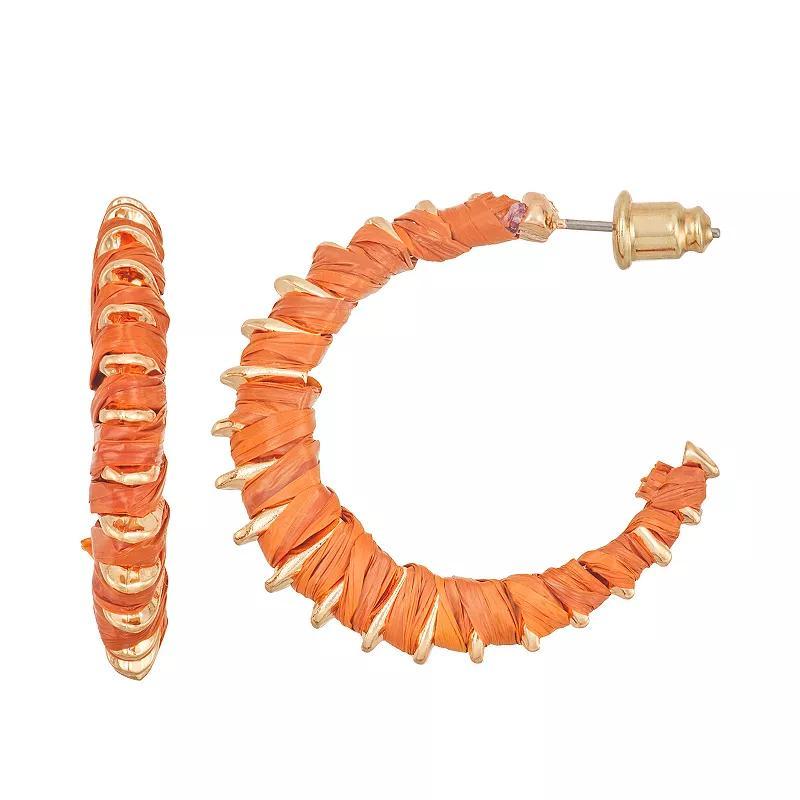 Sonoma Goods For Life Gold Tone Raffia Wrap Hoop Earrings, Womens, Orange Product Image