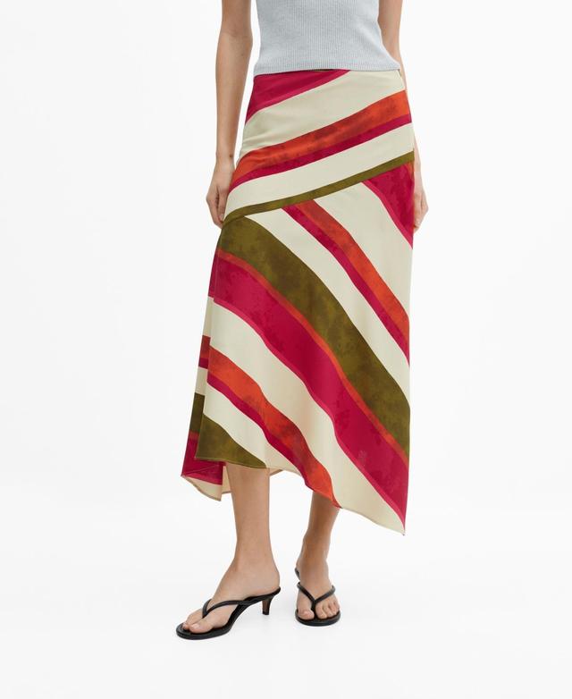 Mango Womens Striped Asymmetric Skirt Product Image