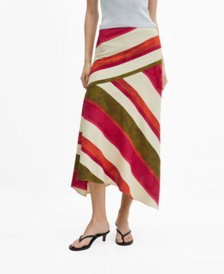 Mango Womens Striped Asymmetric Skirt Product Image