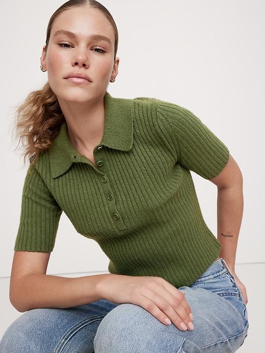 Ribbed Cropped Sweater Polo Product Image