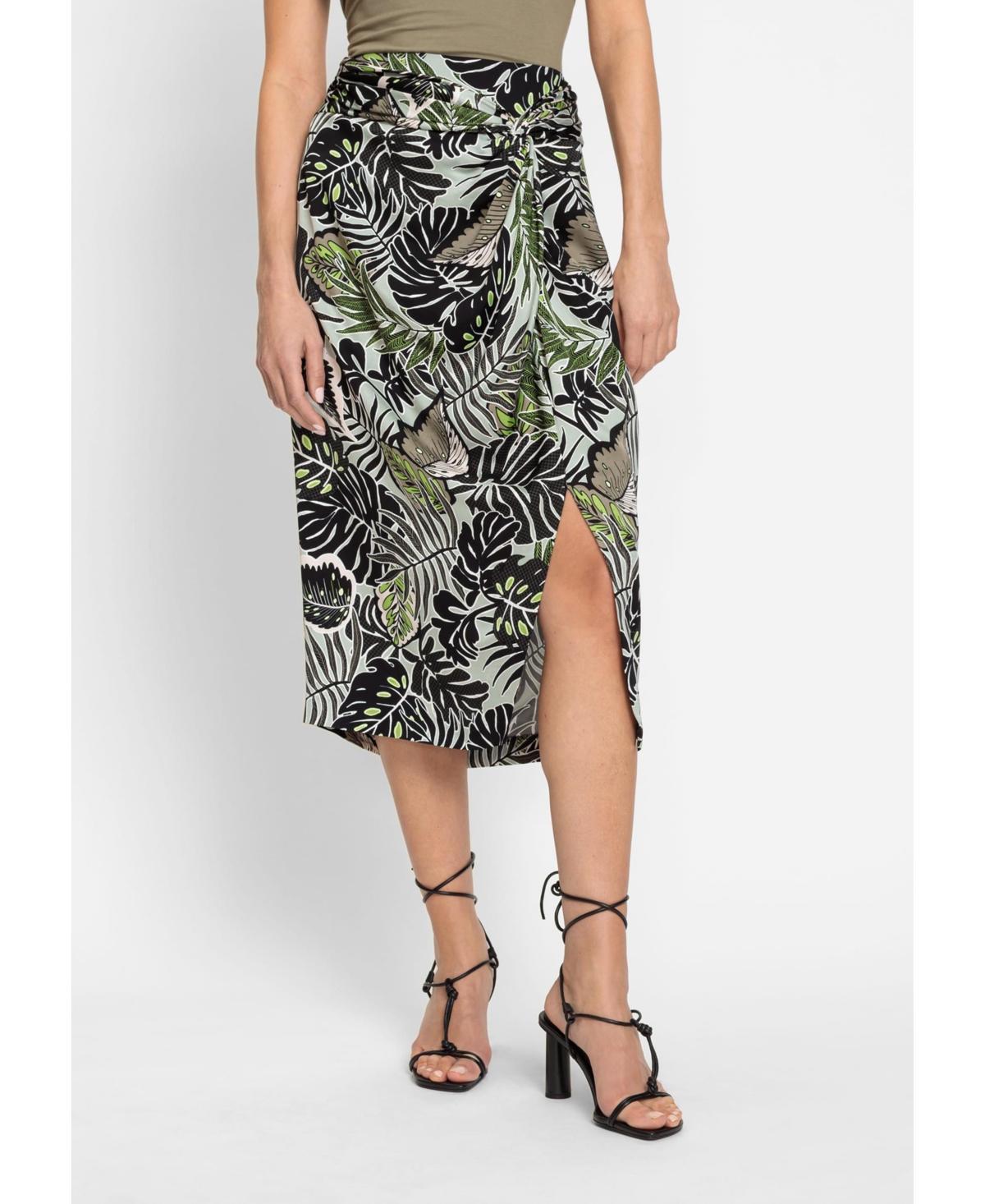 Olsen Womens Satin Effect Midi Skirt with Leaf Print Product Image