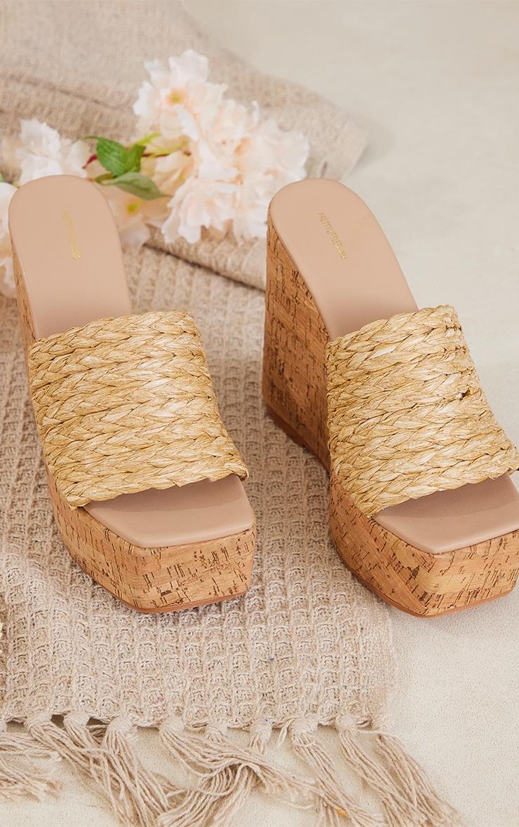 Natural Raffia Woven Strap Wedge Heeled Sandals Product Image