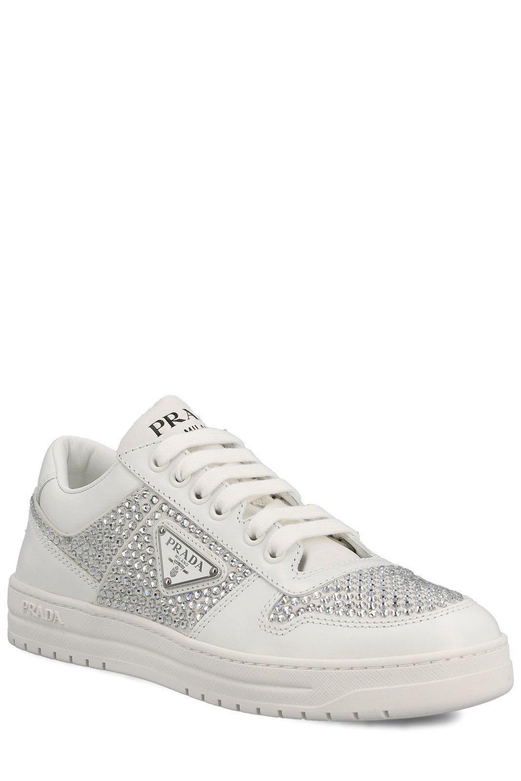 Leather Sneakers With Crystals In White Product Image