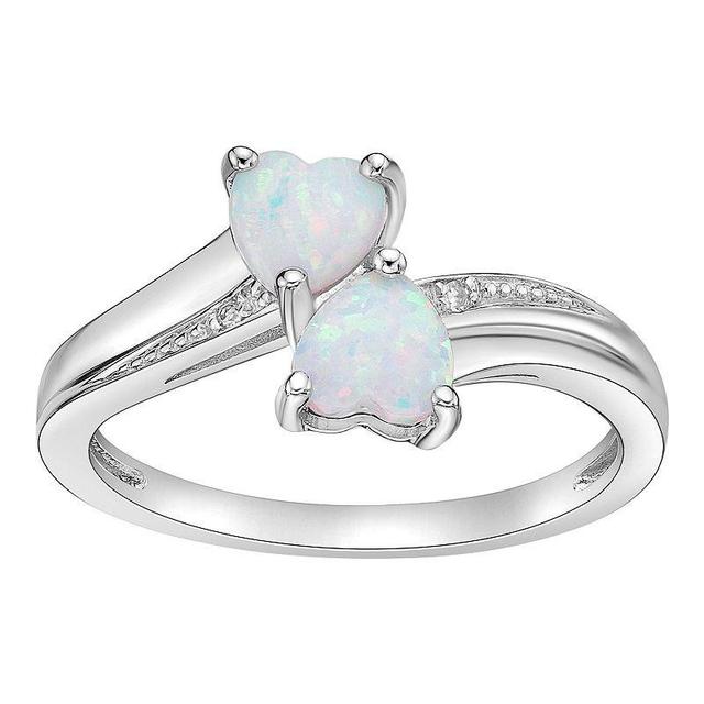 Gemminded Sterling Silver Lab-Created Opal and Diamond Accent Heart Bypass Ring, Womens White Product Image