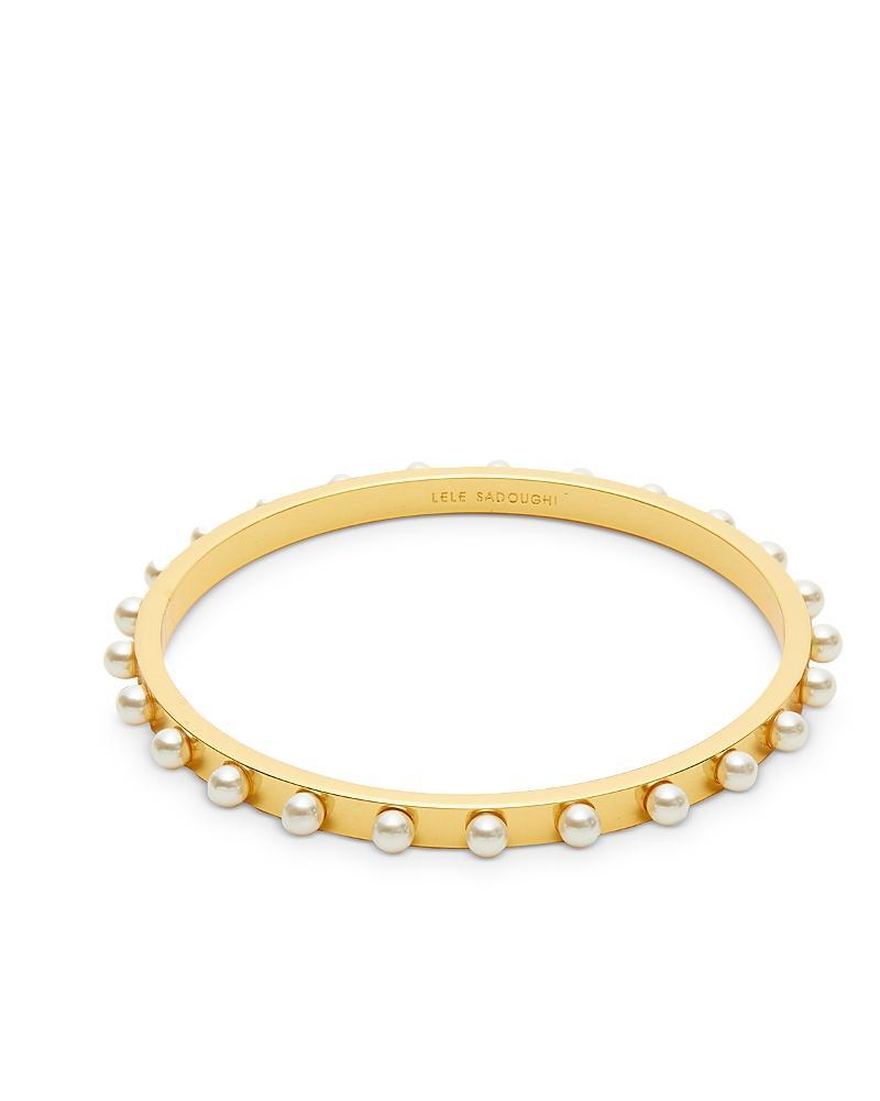 Lele Sadoughi Imitation Pearl Track Bangle Bracelet in 14K Gold Plated Product Image