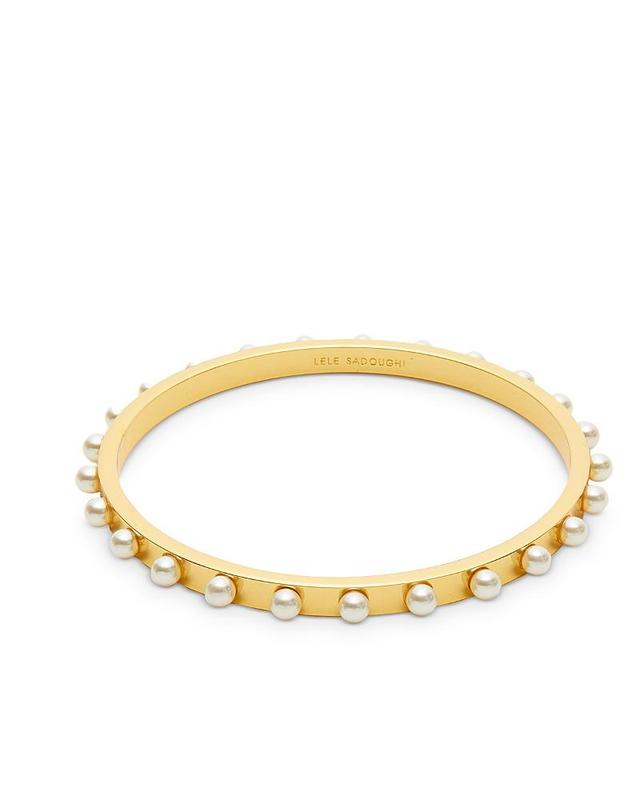 Womens Track 14K Gold-Plated & Acrylic Pearl Bangle Product Image